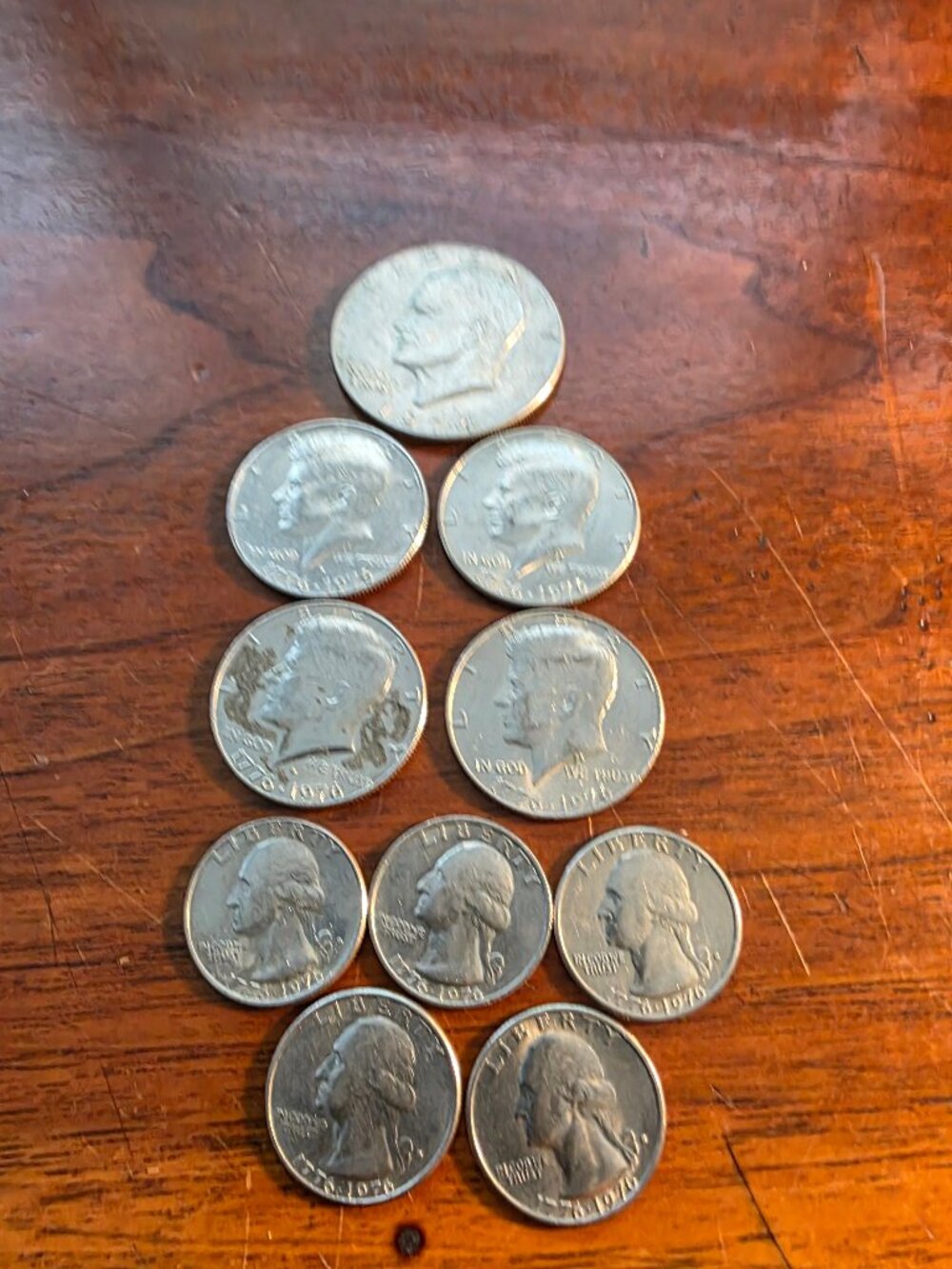 1-9174 ELK, 4-KENNEDY HALVES AND 4-WASHINGTON QUARTERS ALL 1776-1976 DATES
